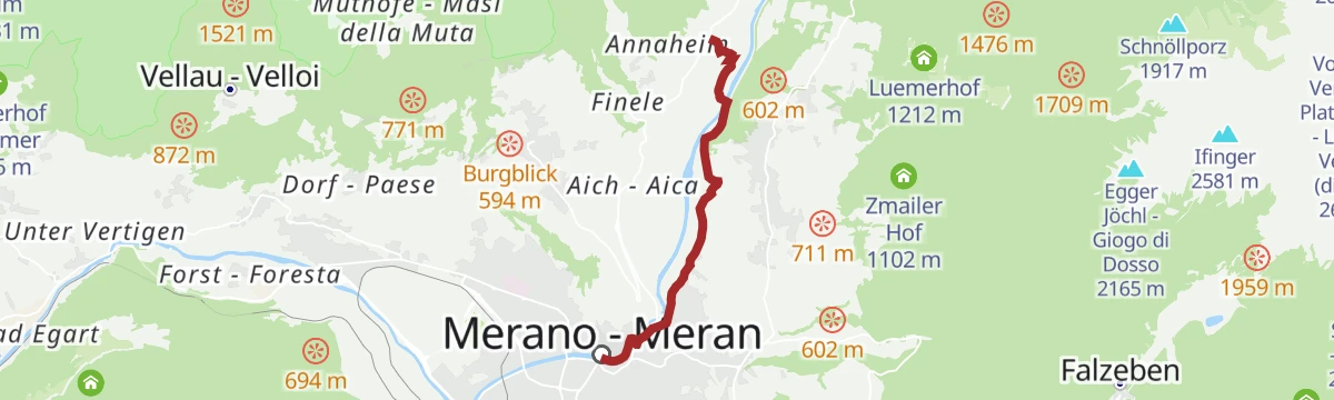 Route map: Da Rifiano alla Passeggiata Lungopassirio di Merano